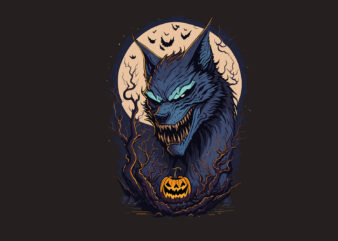 Spooky Gargoyle Halloween Wolf t shirt template vector