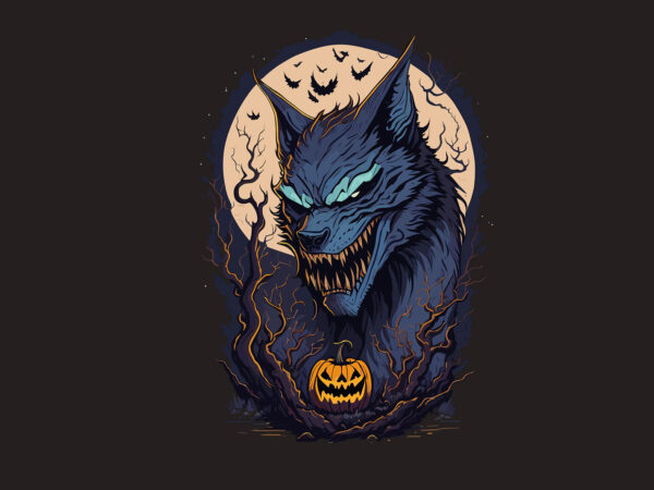 Spooky gargoyle halloween wolf t shirt template vector
