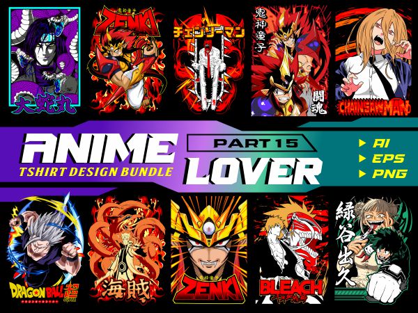 Populer anime lover tshirt design bundle illustration part 15