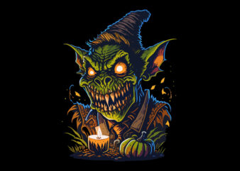 Spooky Green Goblin Monster Halloween Tshirt Design