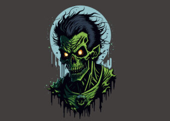 Spooky Green Monster Skull Halloween t shirt template vector