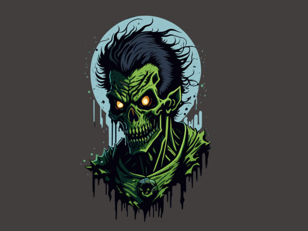 Spooky green monster skull halloween t shirt template vector