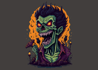 Spooky Hallooween Zombies Skull t shirt template vector
