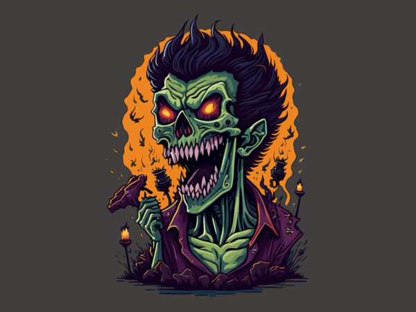 Spooky hallooween zombies skull t shirt template vector