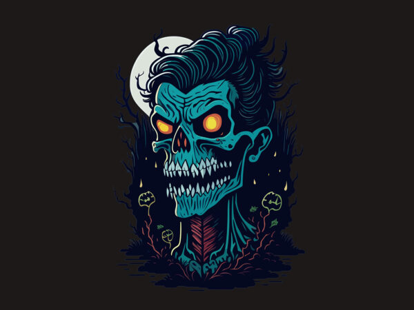 Spooky halloween zombie skull t shirt template vector