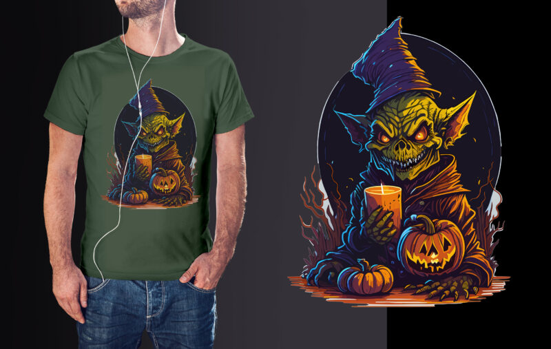 Spooky Monster Witch Halloween Tshirt Design