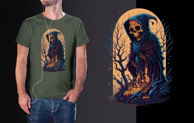 Nun Spooky Skull Halloween Tshirt Design