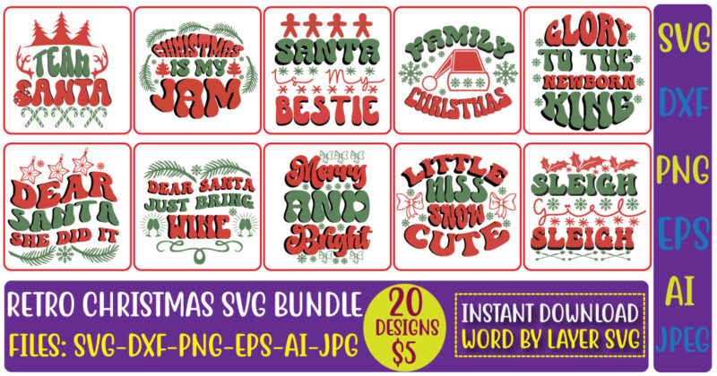 Retro Christmas Svg Bundle