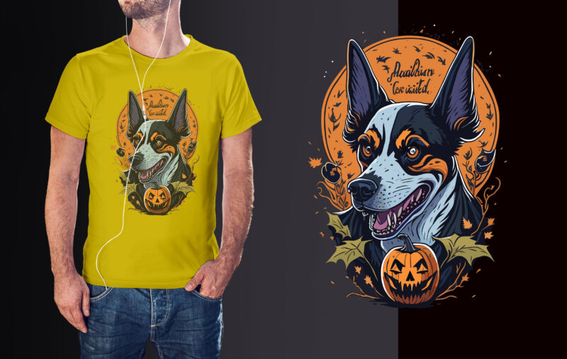 Spooky Dog Pumpkin Hallooween Tshirt Design