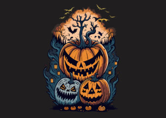 Spooky Pumpkin Horror Halloween Tshirt Design