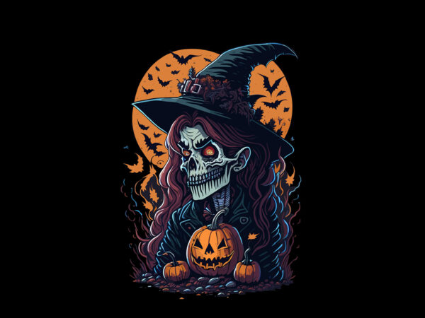 Spooky pumpkin witches skull halloween vector