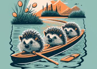 round t shirt design of realistic 5 hedgehogs Rowing PNG File