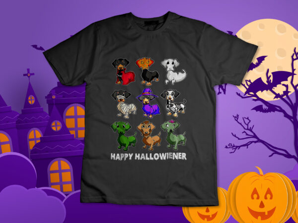 Dachshund happy halloweiner funny halloween dogs lover t-shirt design