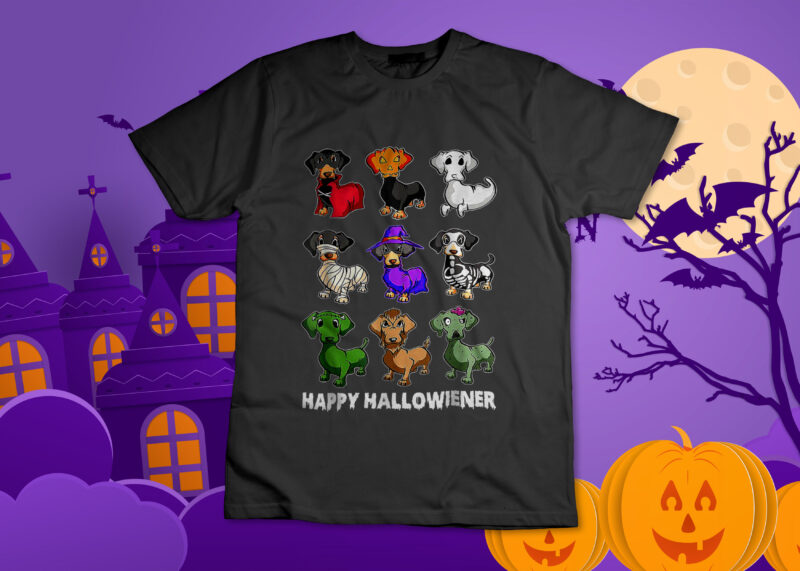 Dachshund Happy Halloweiner Funny Halloween Dogs Lover T-Shirt Design