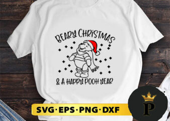 santa winnie the pooh beary christmas SVG, Merry Christmas SVG, Xmas SVG PNG DXF EPS t shirt template vector