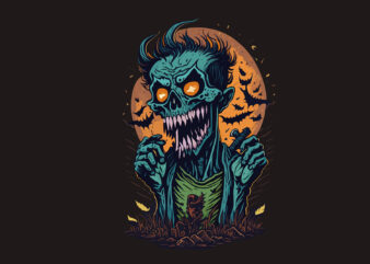 Spooky Zombie Skull Halloween t shirt template vector