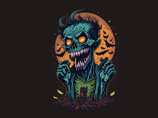 Spooky zombie skull halloween t shirt template vector