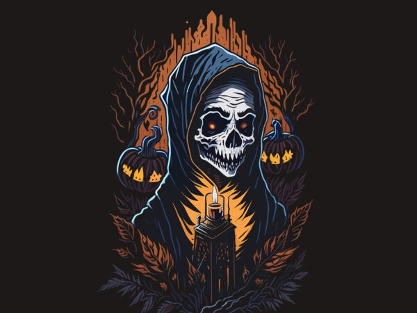 Spooky skull witch halloween ghost t shirt template vector