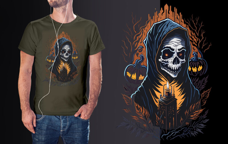 Spooky Skull Witch Halloween Ghost