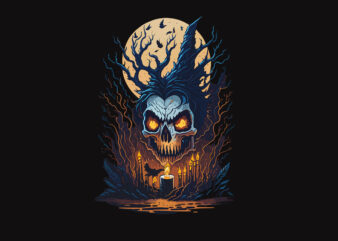 Spooky Skull Zombie Halloween Tshirt Design