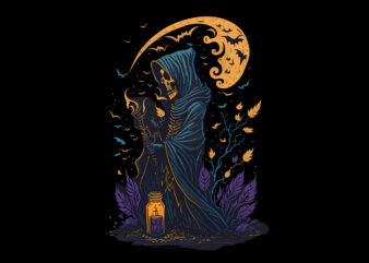 Spoky Skull Witch Halloween Tshirt Design