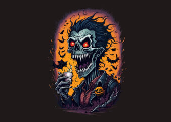 Spooky Dracula Skull Halloween Tshirt Design