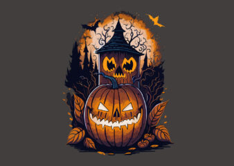 Spooky Halloween Pumpkin House t shirt template vector