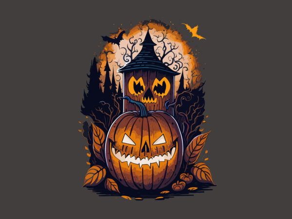 Spooky halloween pumpkin house t shirt template vector