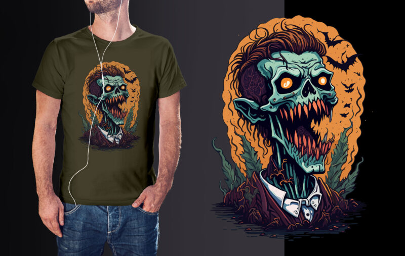 Spooky Dracula Zombie Halloween Tshirt Design