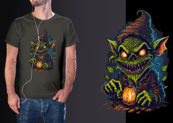Green Witch Goblin Halloween Tshirt Design