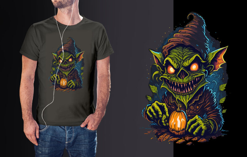 Green Witch Goblin Halloween Tshirt Design