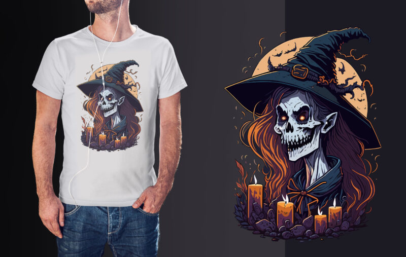 Spooky Halloween Witch Tshirt Vector