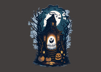 Spooky Halloween House Tshirt Vector