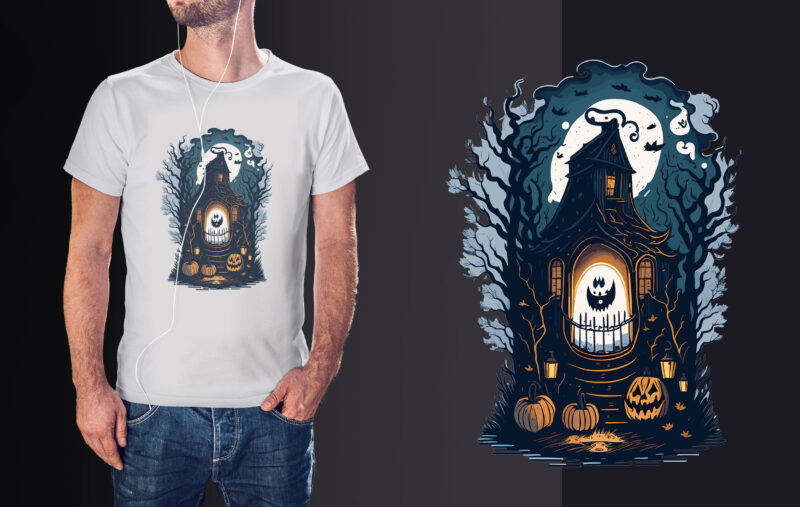 Spooky Halloween House Tshirt Vector