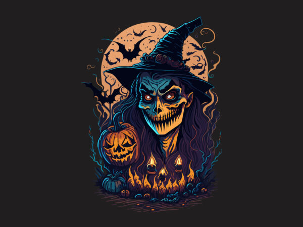 Spooky pumpkin witch halloween tshirt vector