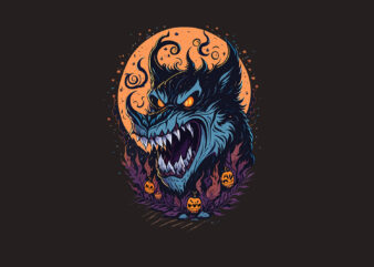 Spooky Wolf Gargoyle Halloween Tshirt Design