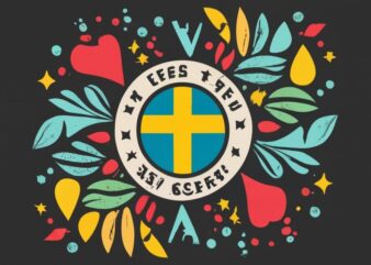t-shirt design, fantisera sweden flagga med syriens flagga med konst som passa för flaga, hög kvalitet, minimalistisk bläckteckning stil, gr
