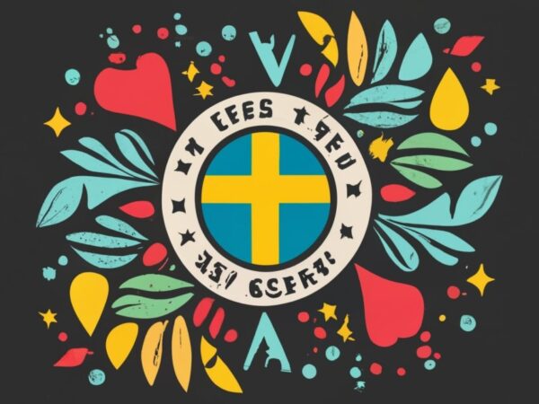 T-shirt design, fantisera sweden flagga med syriens flagga med konst som passa för flaga, hög kvalitet, minimalistisk bläckteckning stil, gr