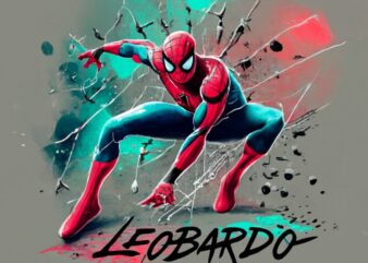 t-shirt design, Spiderman. watercolor splash, with name”LEOBARDO” PNG File
