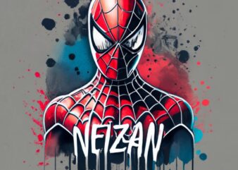 t-shirt design, Spiderman. watercolor splash, with name”Neizan” PNG File