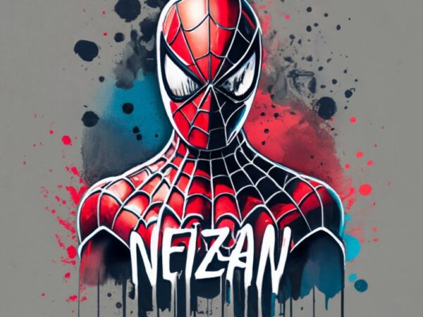T-shirt design, spiderman. watercolor splash, with name”neizan” png file