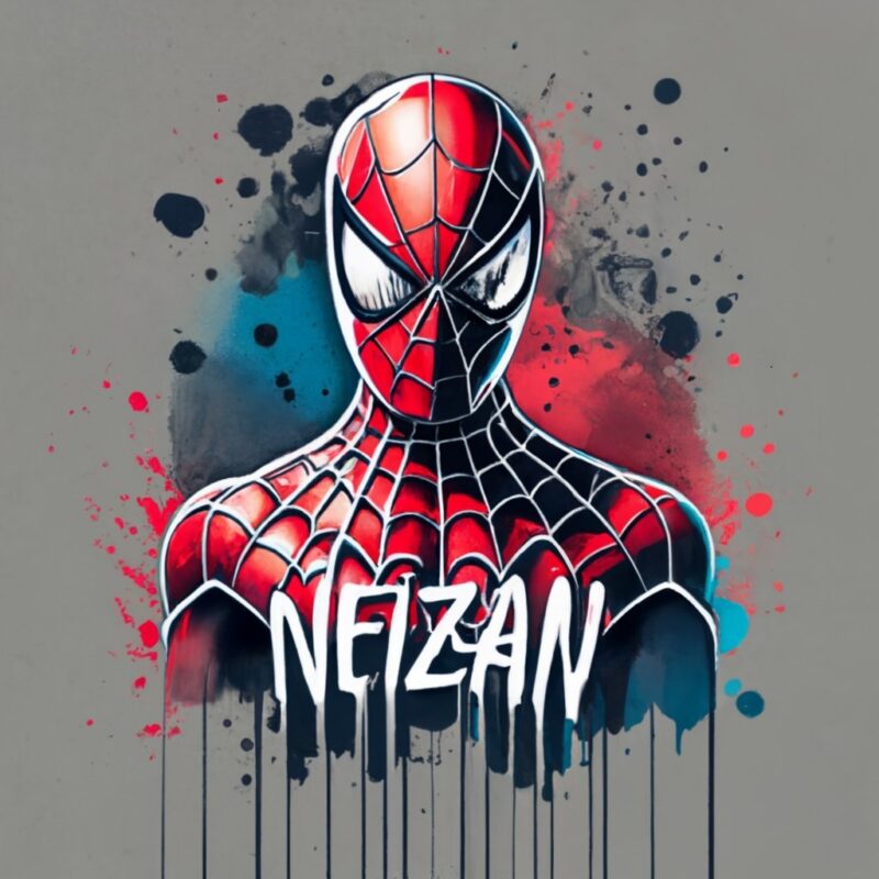 t-shirt design, Spiderman. watercolor splash, with name”Neizan” PNG File