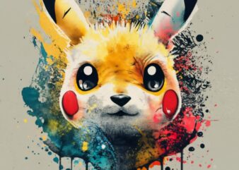 t-shirt design, pikachu watercolor splash, in black and yellow PNG File