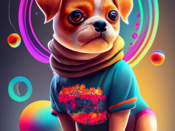 T-shirt label design with an abstract artwork of cute dogs png file