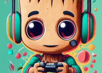 text “CÓRDOVA” in modern typography, Marvel Baby Groot gamer on a t-shirt design PNG File