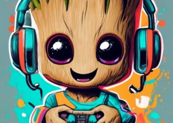 text “Josue” in modern typography, Marvel Baby Groot gamer on a t-shirt design with a white background PNG File