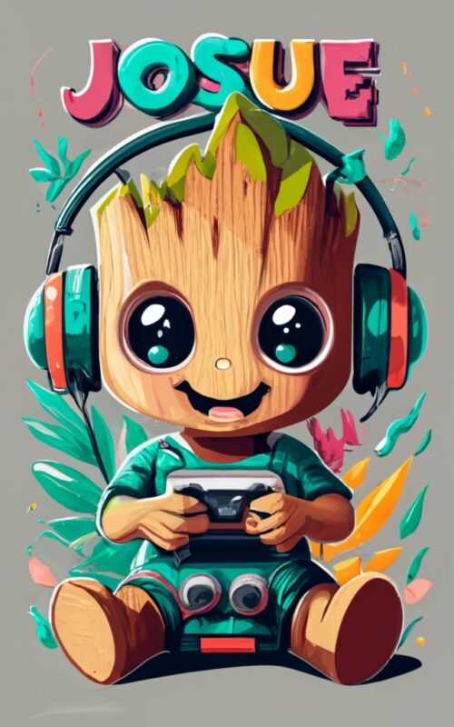 “Josue” in modern typography, Marvel Baby Groot gamer PNG File