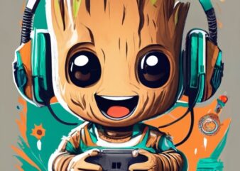 text “Natanael” in modern typography, Marvel Baby Groot gamer on a t-shirt design with a white background PNG File