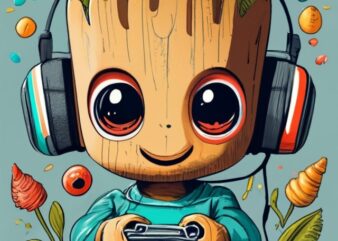 text “Willian” in modern typography, Marvel Baby Groot gamer on a t-shirt design with a white background PNG File