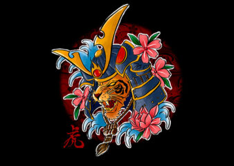 samurai tiger t shirt template vector